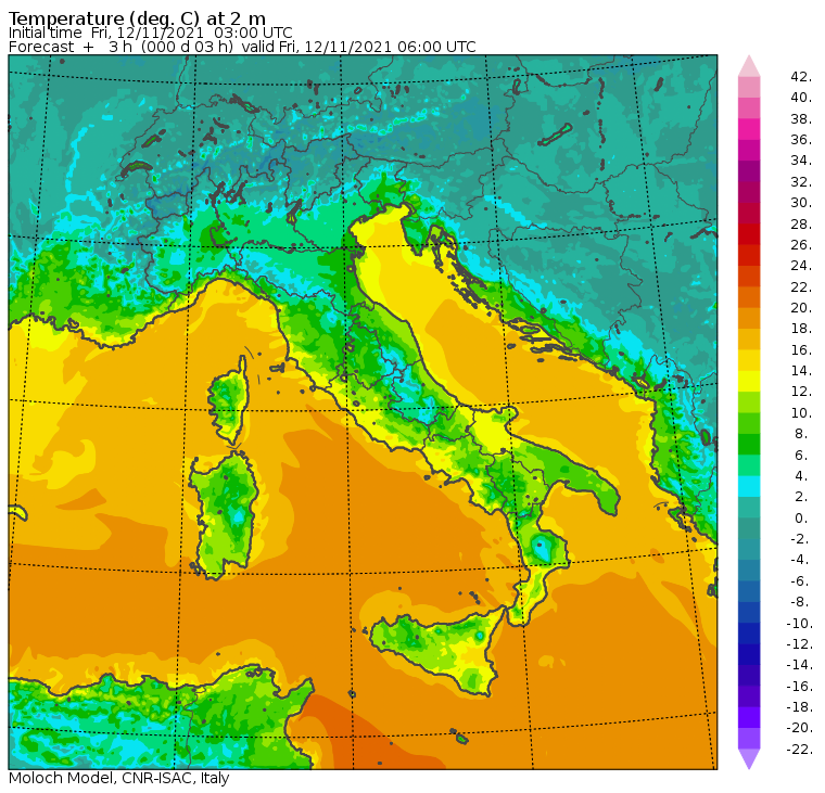 temperature minime italia oggi