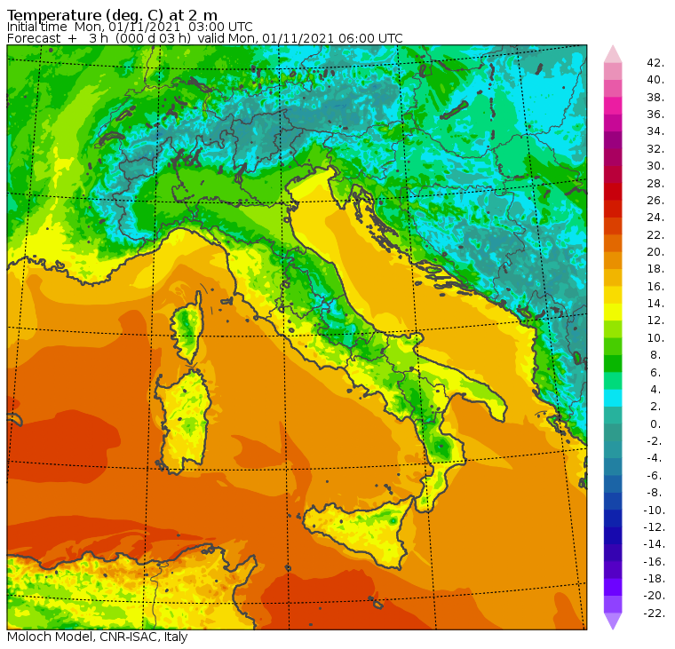 temperature minime italia oggi