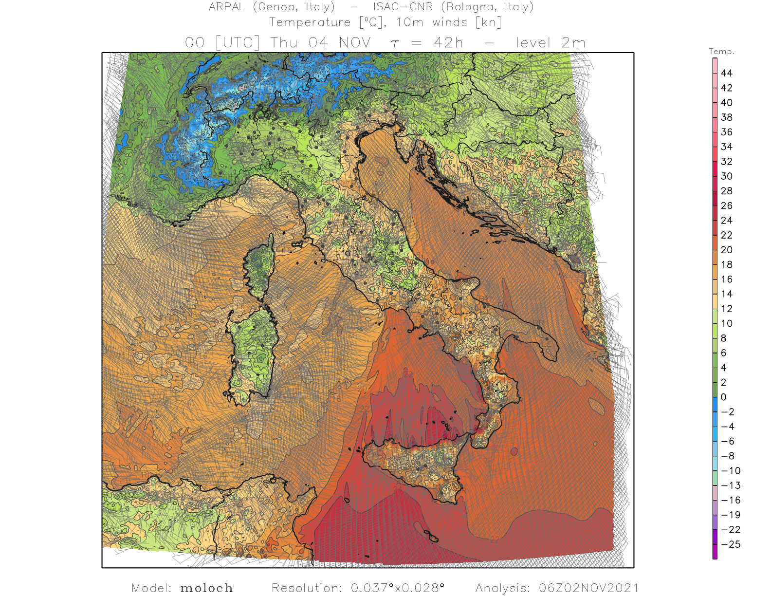 vento e temperature notte tra mercoledì 3 e giovedì 4 novembre 2021