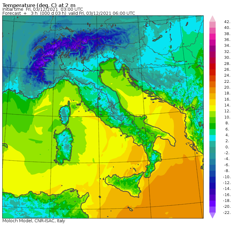 temperature minime italia oggi
