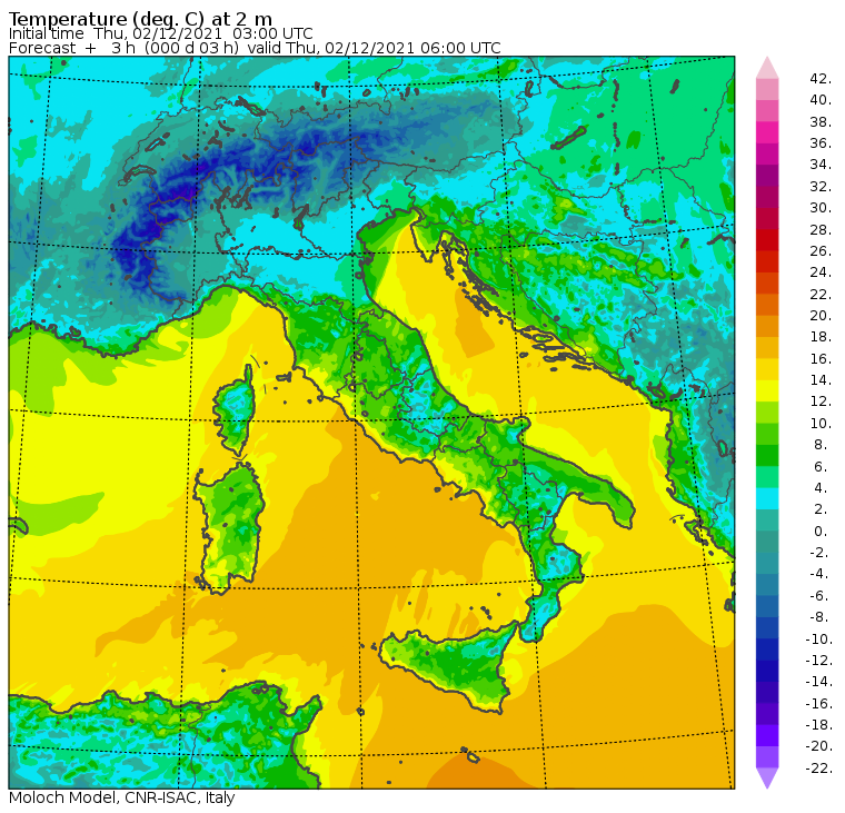 temperature minime italia oggi