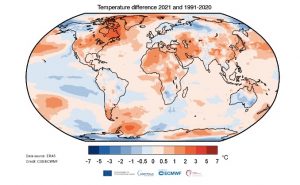 Temperatura dell'aria a due metri di altezza per il 2021