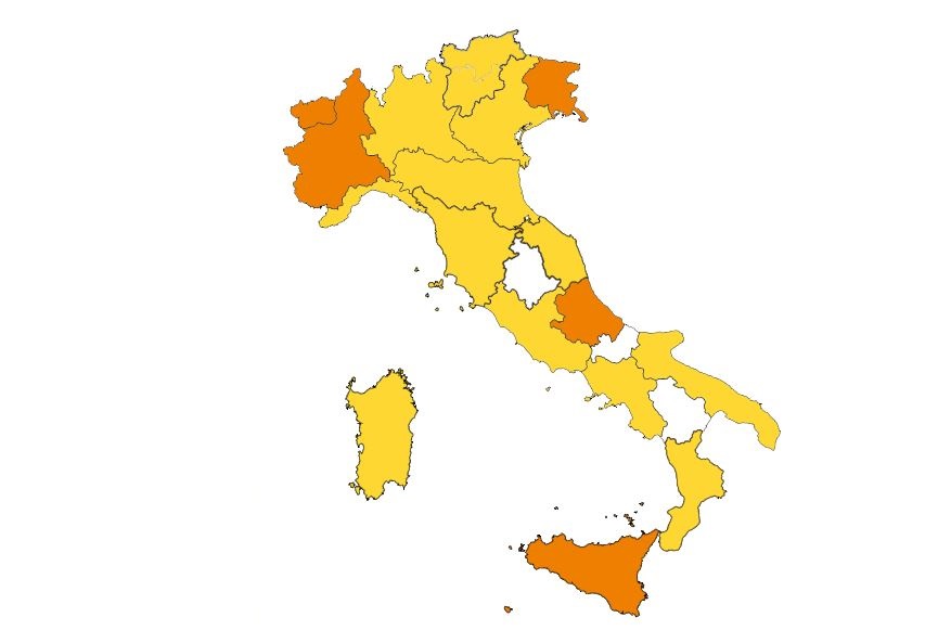 mappa italia zona gialla arancione