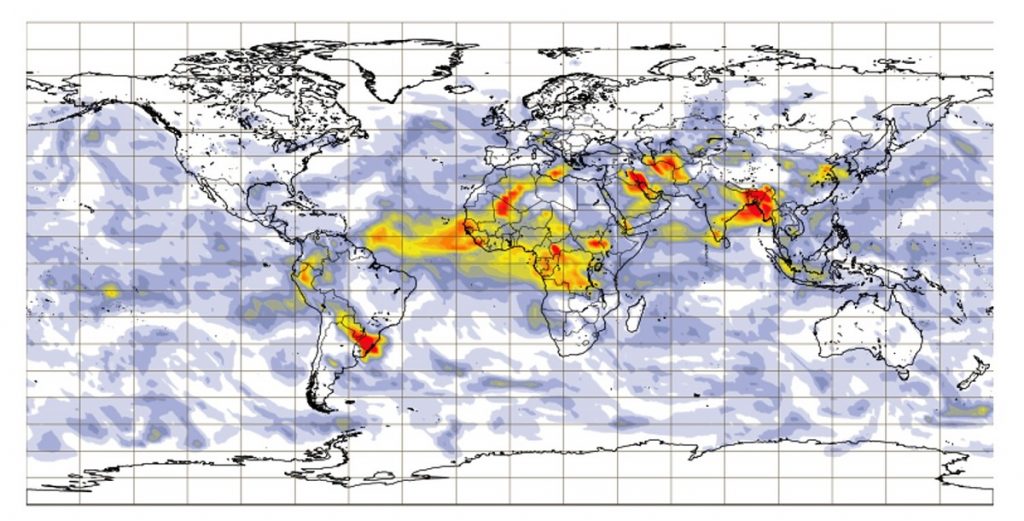 Previsioni CAMS profondità ottica totale degli aerosol sull'Europa