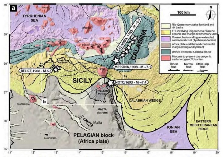 mappa a scala regionale dei processi tettonici attivi in Sicilia