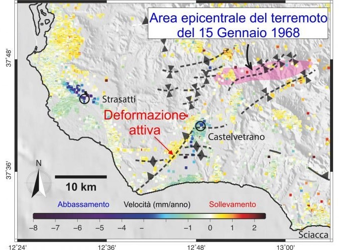 mappa a scala regionale dei processi tettonici attivi in Sicilia