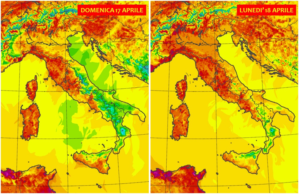 temperature italia domenica 17 e lunedì 18 aprile