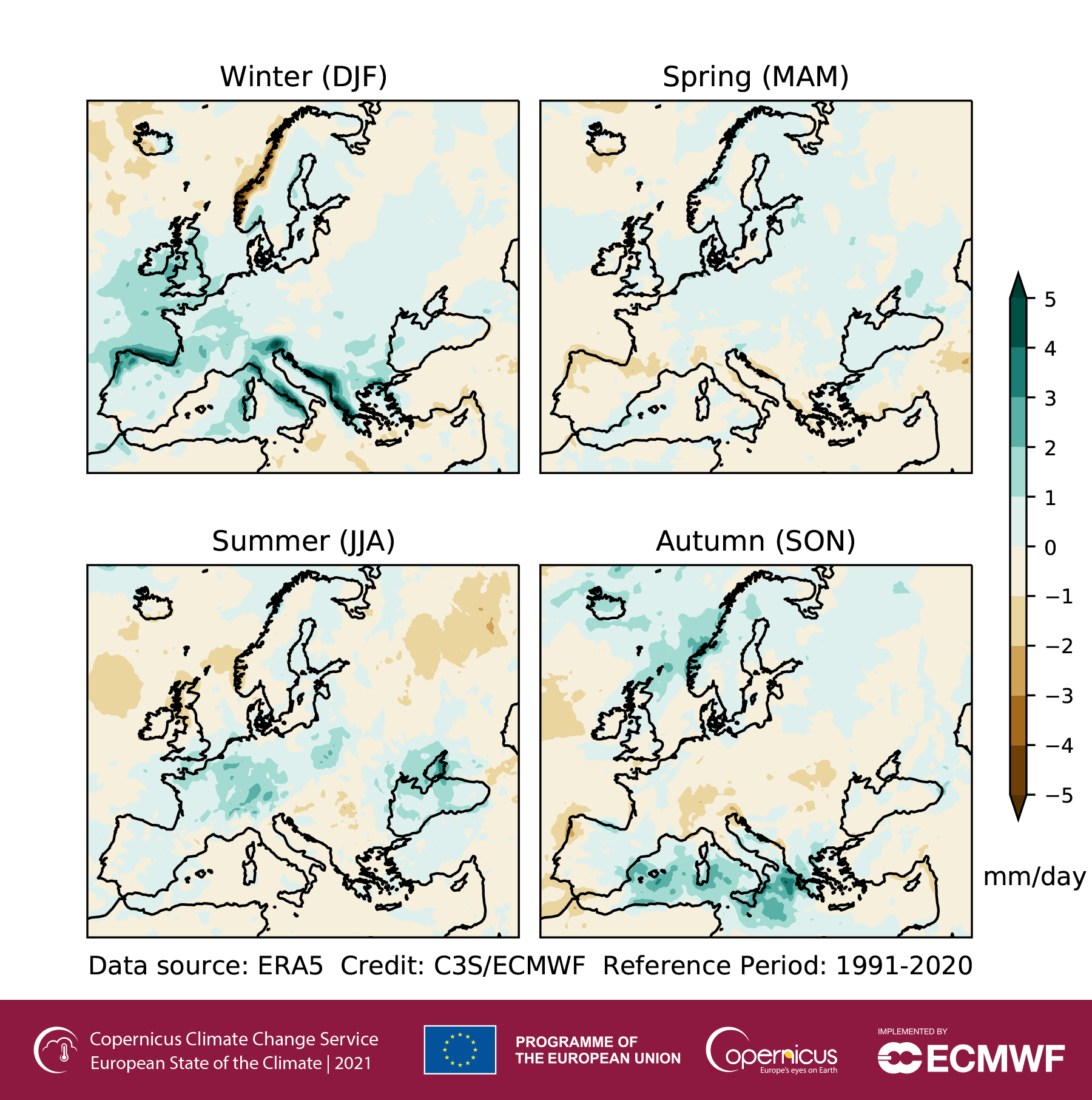 anomalia precipitazioni stagionali europa 2021
