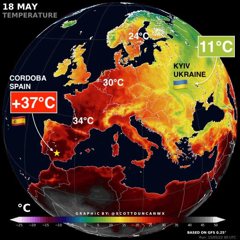 meteo europa temperature 18 maggio 2022