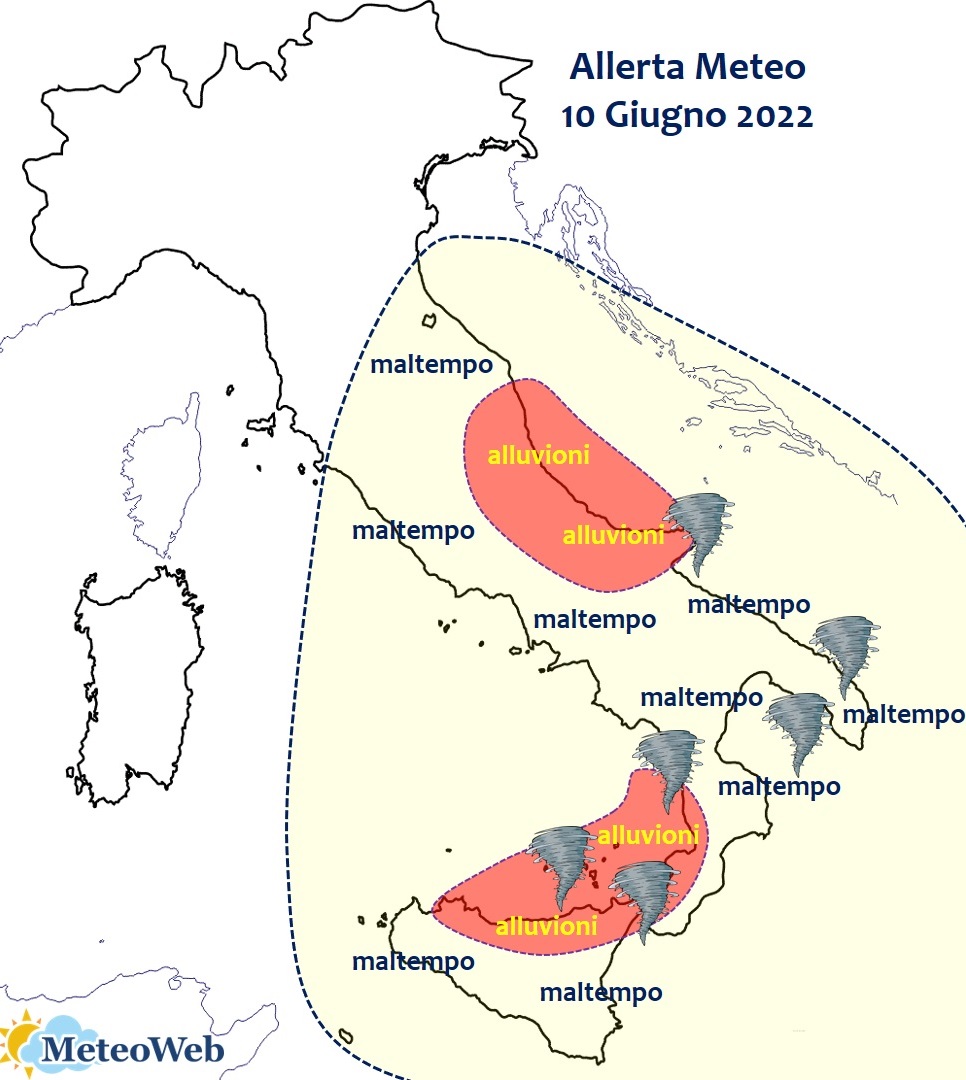 allerta meteo maltempo sud italia 10 giugno 2022