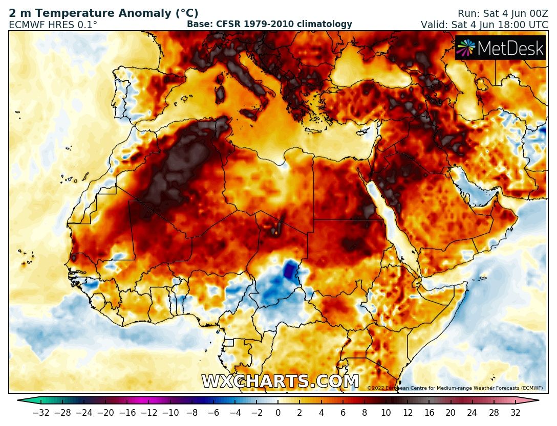 anomalia temperatura 4 giugno 2022 nord africa