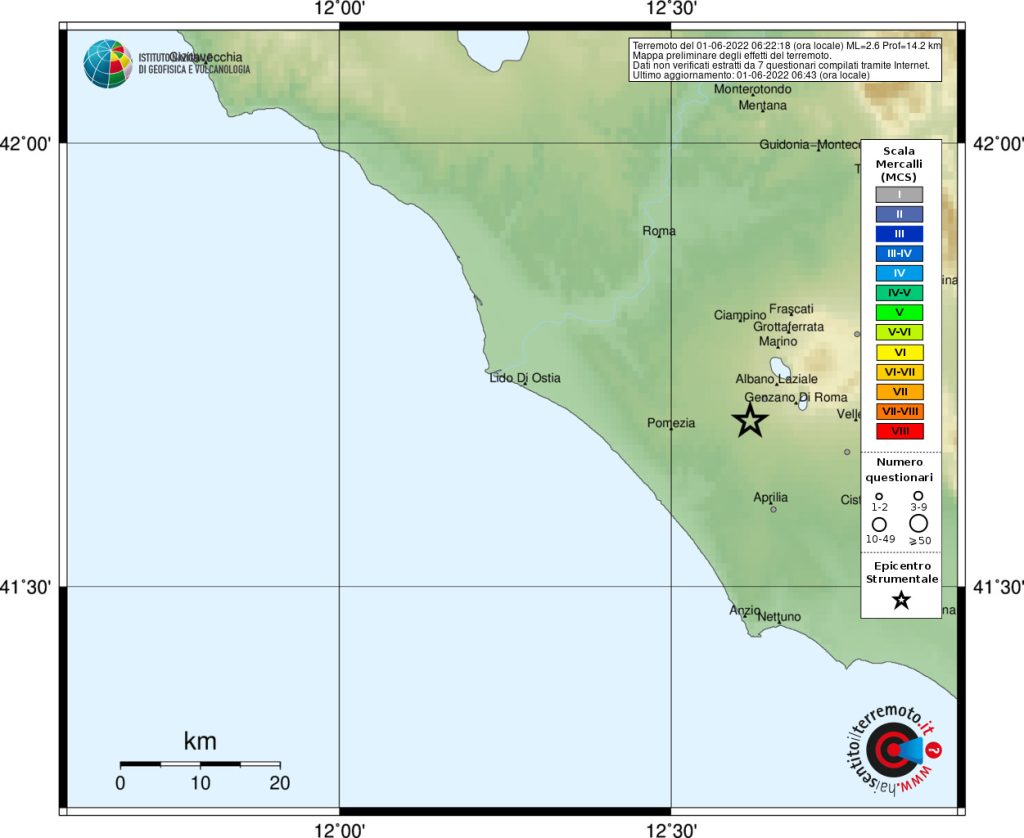 terremoto oggi ariccia roma