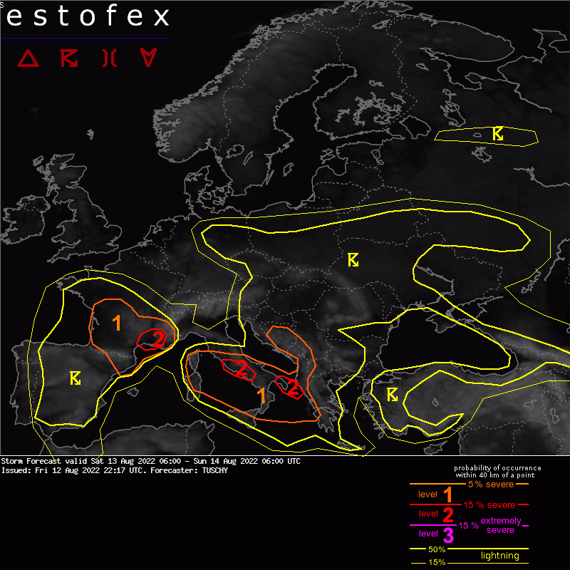 allerta meteo estofex 13 agosto 2022