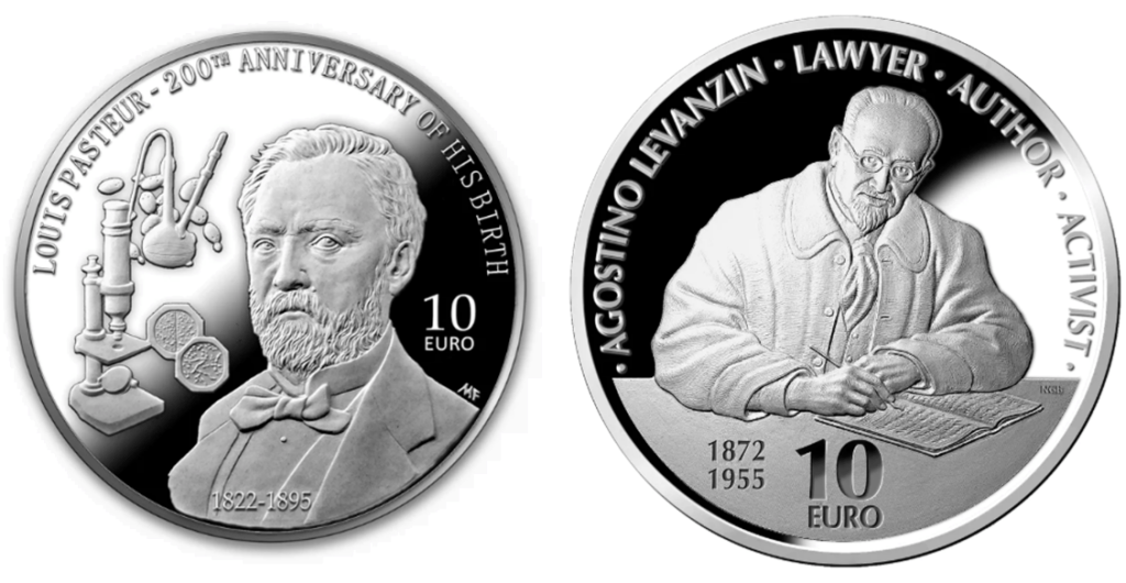monete malta Louis Pasteur e Agostino Levanzin