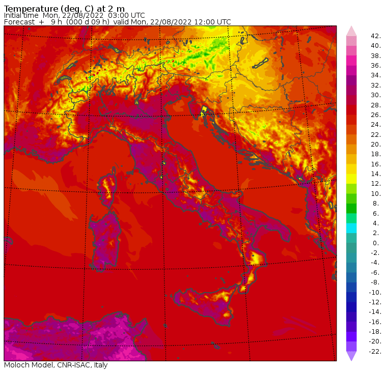 temperature massime 22 agosto