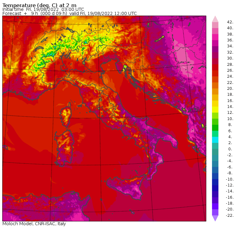 temperature massime italia 19 agosto 2022