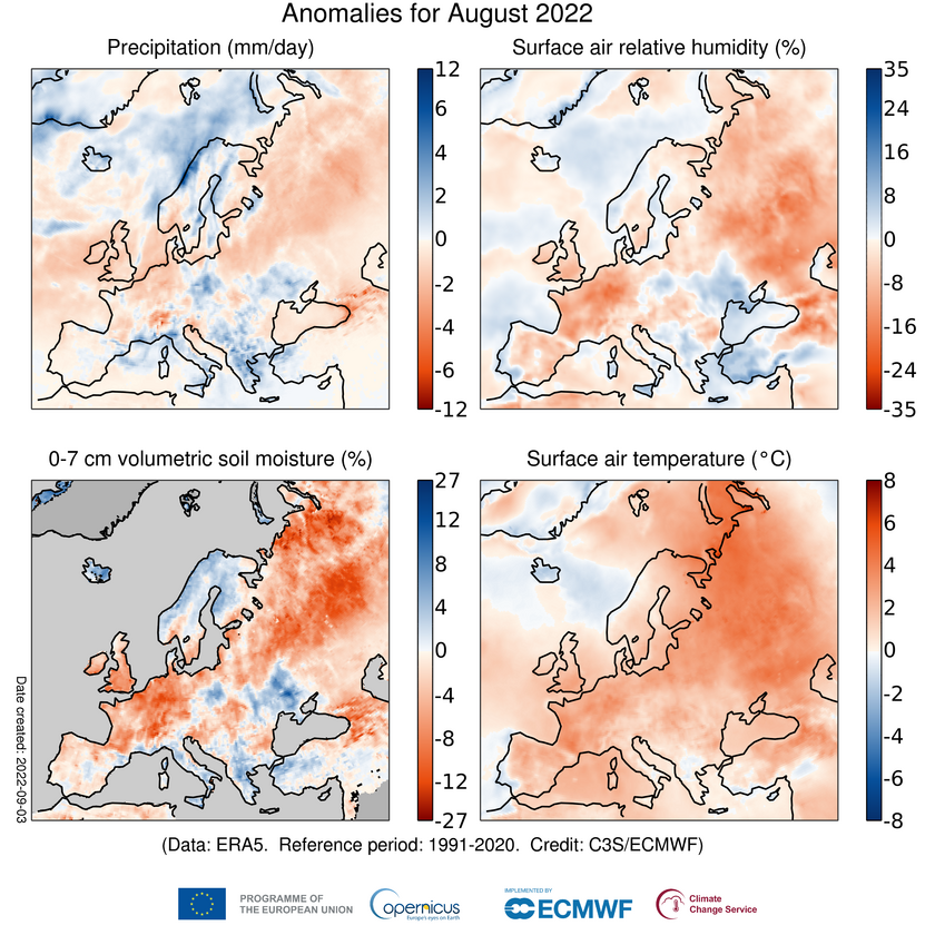 anomalia precipitazioni europa agosto 2022