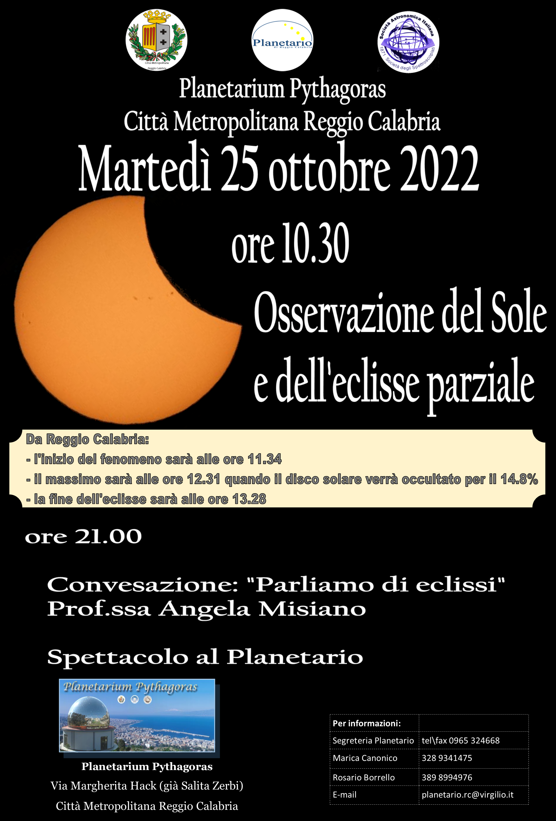 eclissi sole 25 ottobre planetario pythagoras