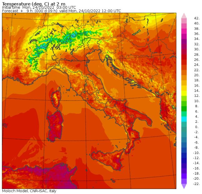 temperature massime 24 ottobre