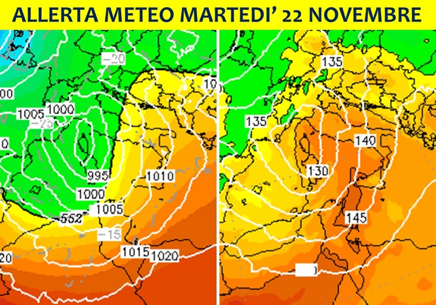 allerta meteo ciclone italia martedì 22 novembre