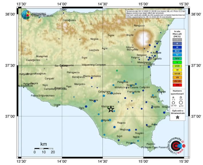 terremoto sicilia 8 dicembre 2022 