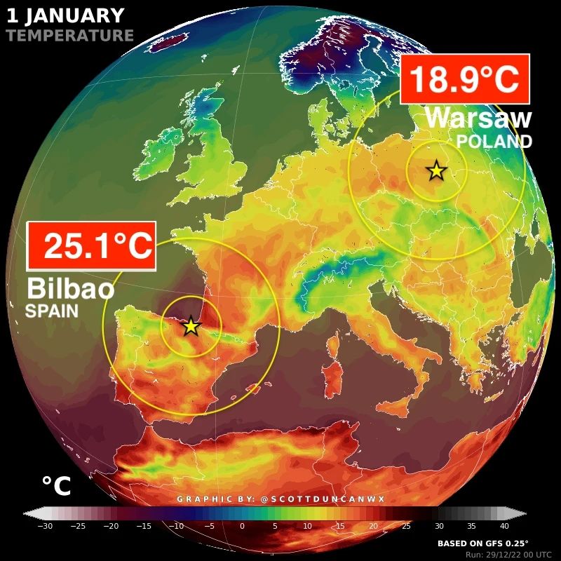 caldo record europa capodanno 2023