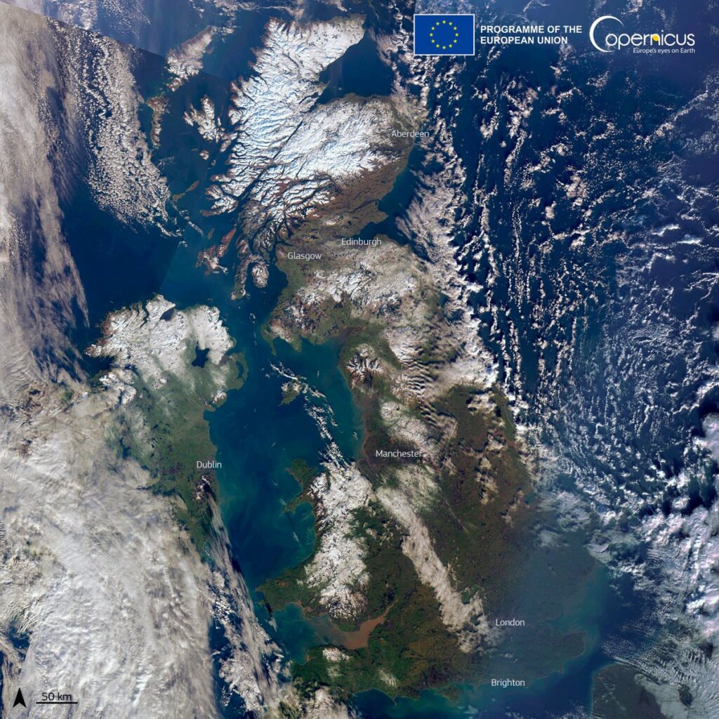 neve isole britanniche copernicus gennaio 2023 satellite copernicus