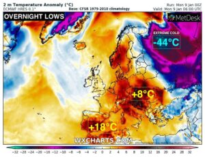 temperatura europa 9 gennaio