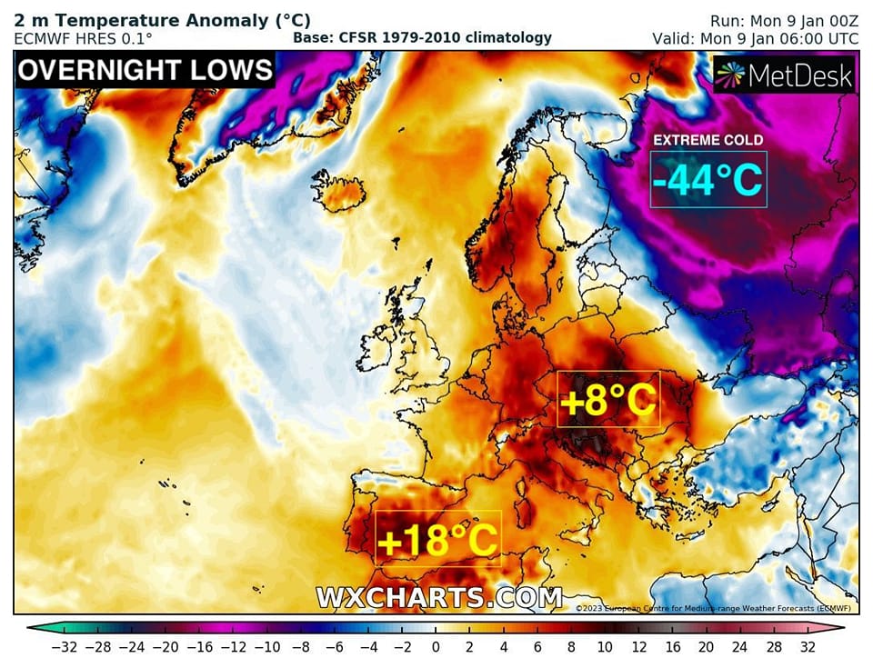 temperatura europa 9 gennaio
