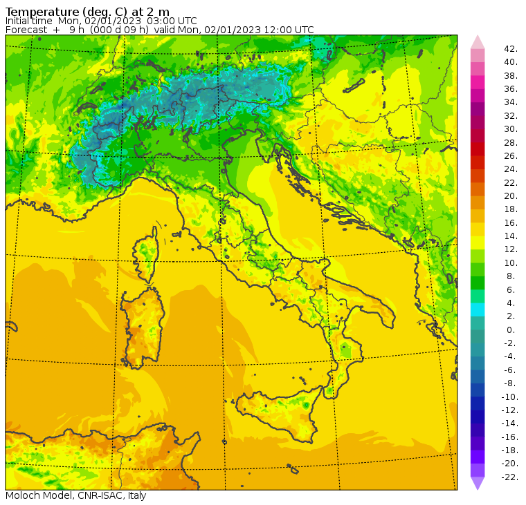 temperature massime 2 gennaio