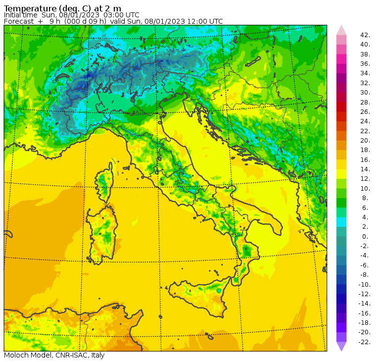 temperature massime 8 gennaio