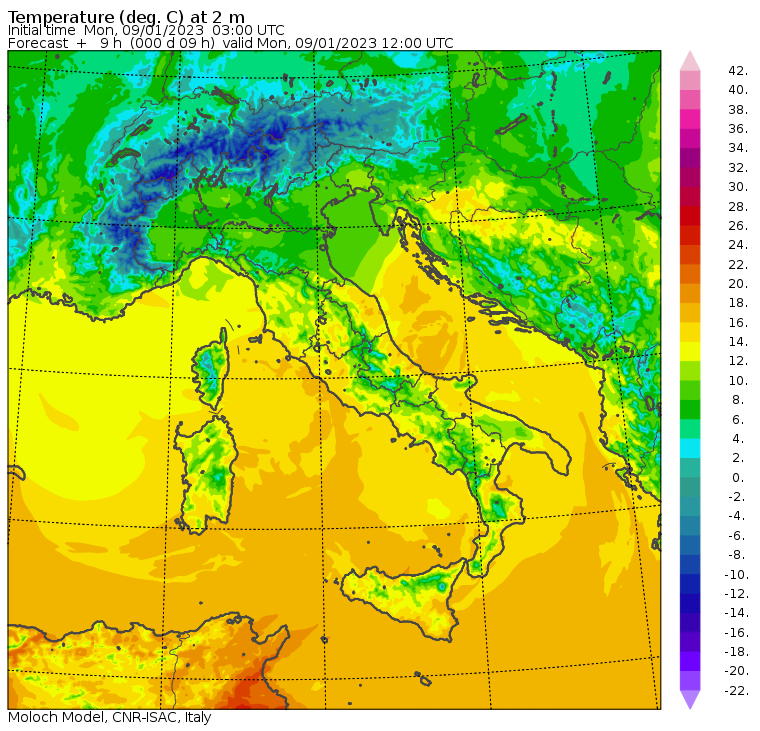temperature massime 9 gennaio