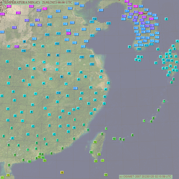 temperature minime oggi cina e corea