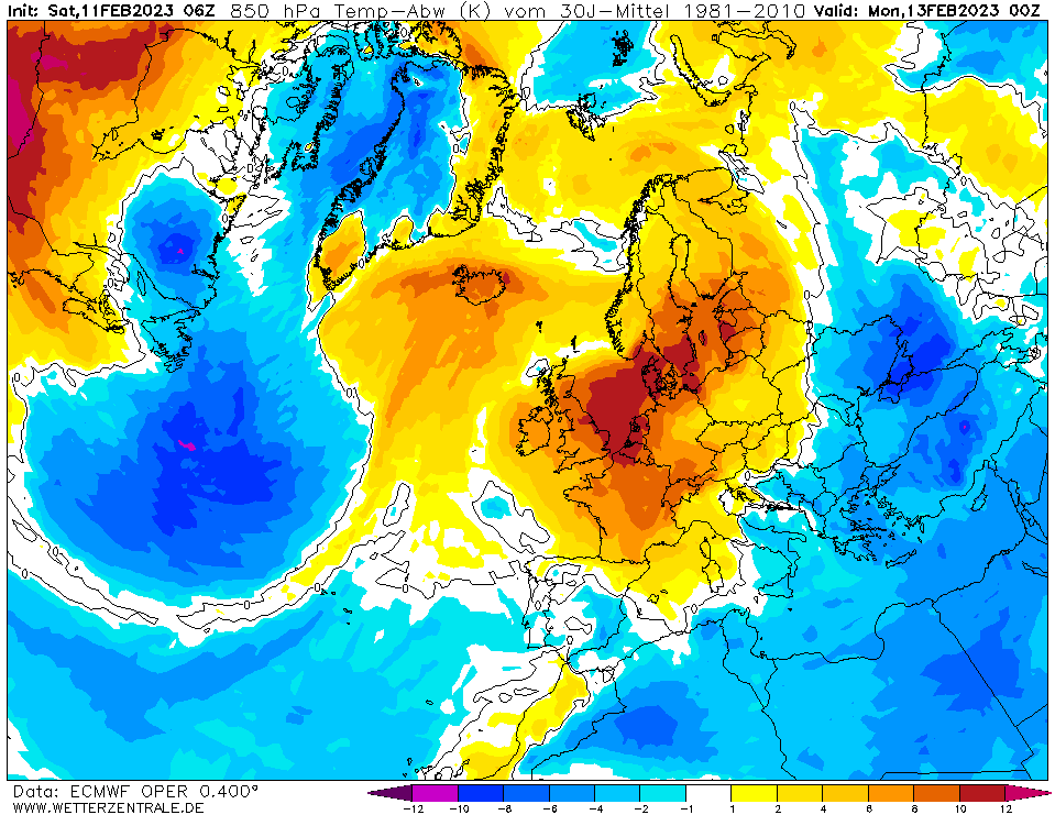 anomalie termiche europa 12 13 febbraio