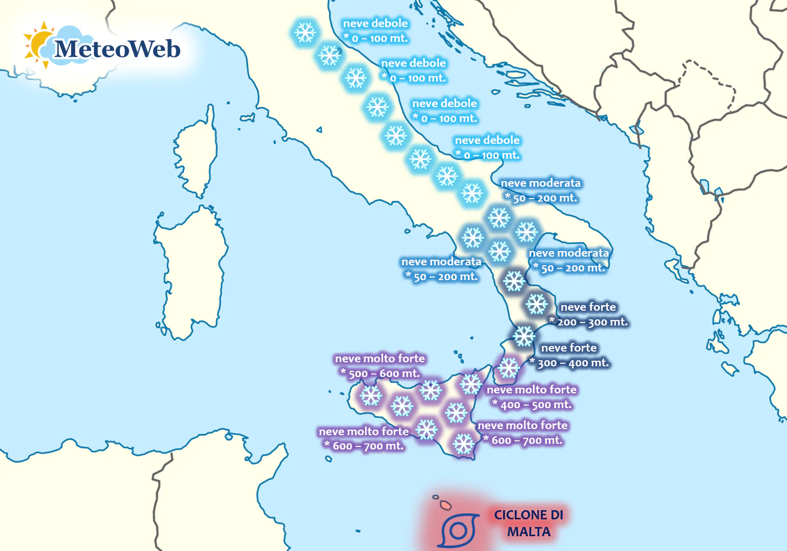ciclone di malta allerta meteo neve forte sicilia sud