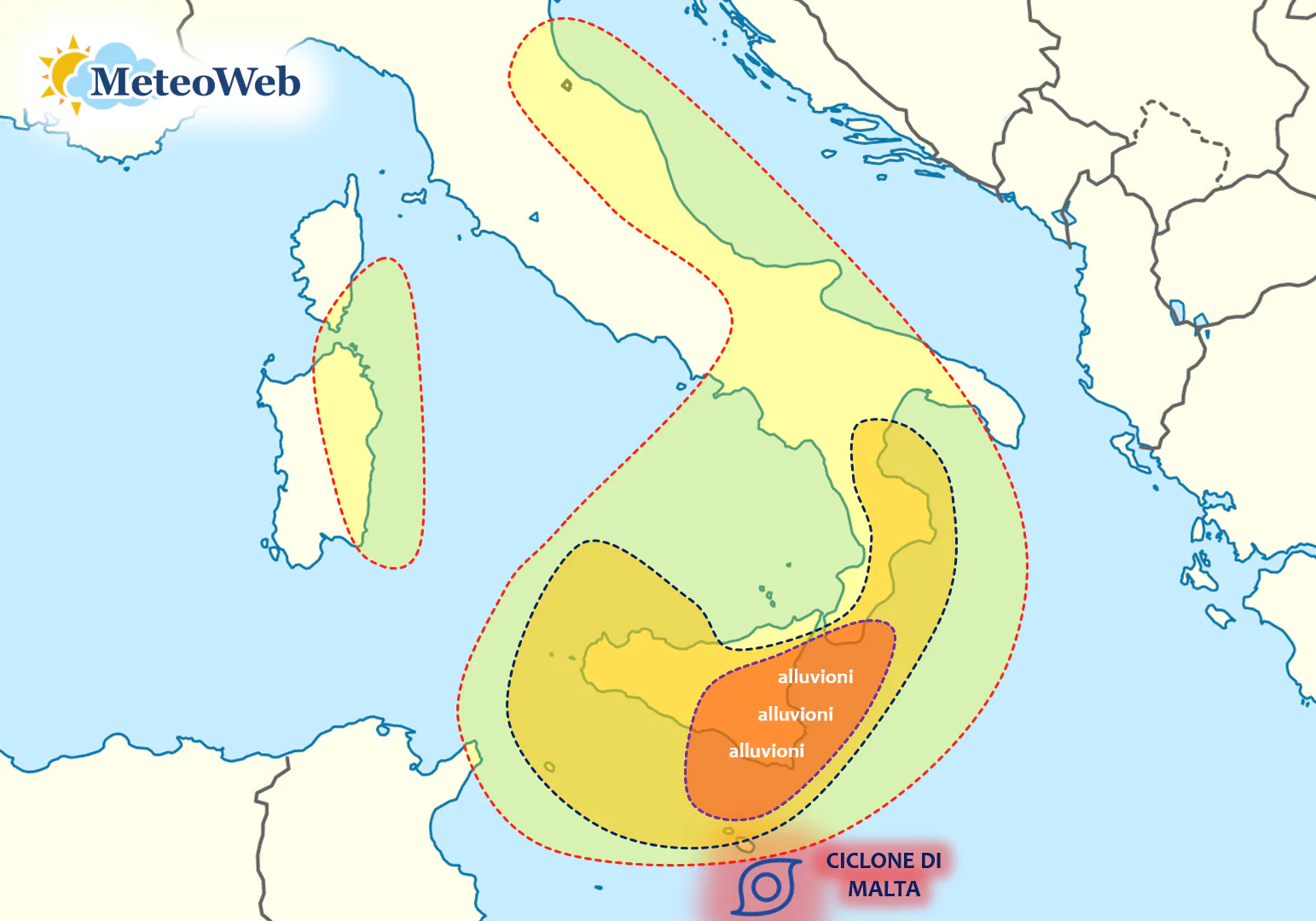 ciclone di malta allerta meteo piogge temporali maltempo alluvioni sicilia