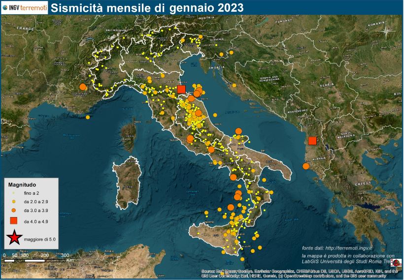 mappa sismicità gennaio 2023