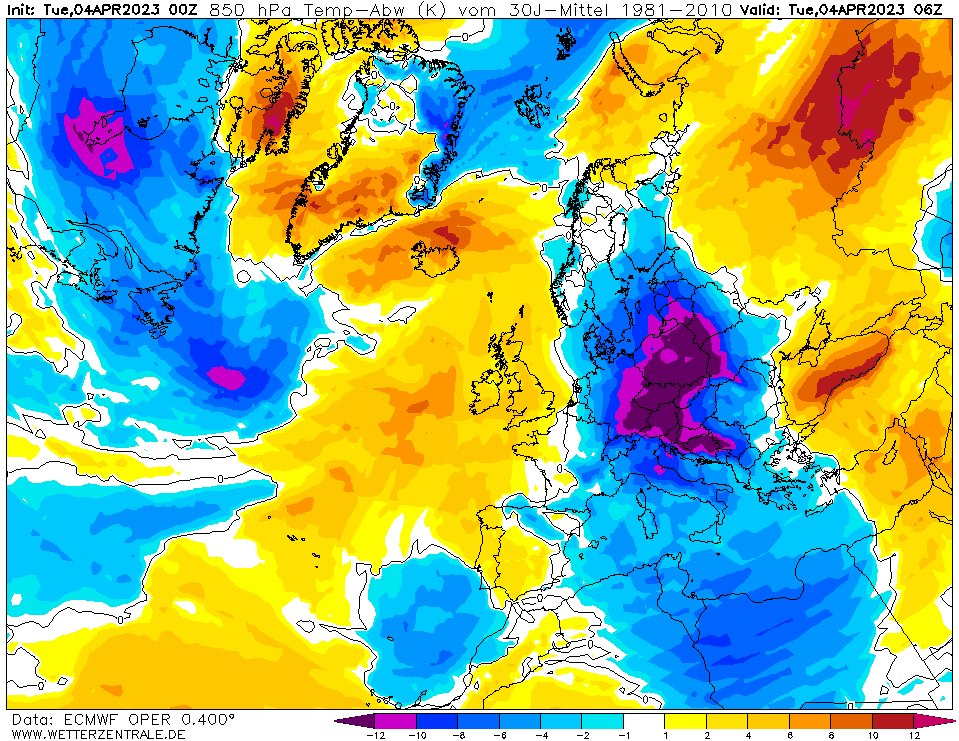 anomalie termiche oggi europa