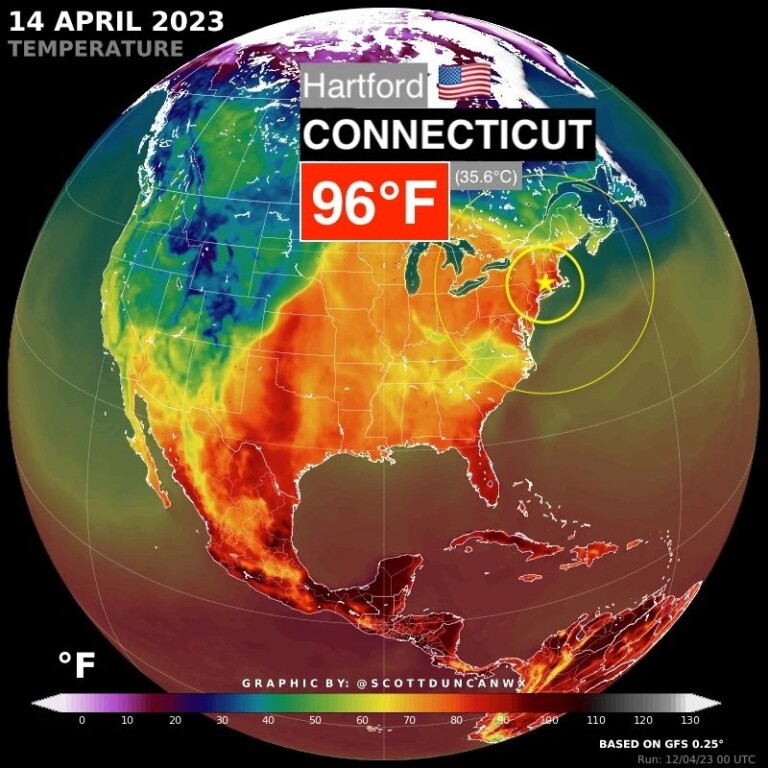 caldo record hartford connecticut 14 aprile 2023