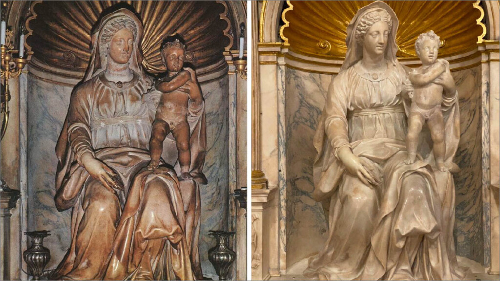Biopulitura con batteri della Madonna del Parto di Jacopo Sansovino a Roma