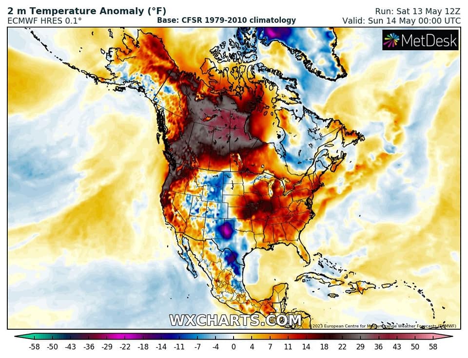 anomalia caldo canada 14 maggio 2023