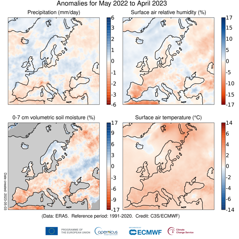 anomalia pioggia europa maggio 2022-aprile 2023