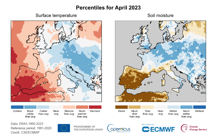 anomalia temperatura pioggia penisola iberica aprile 2023