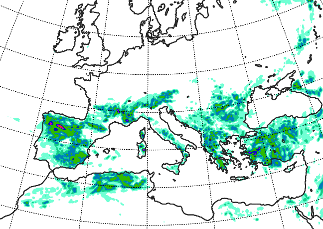 I forti temporali pomeridiani previsti dal modello Bolam (ISAC-CNR) per domenica 28 maggio