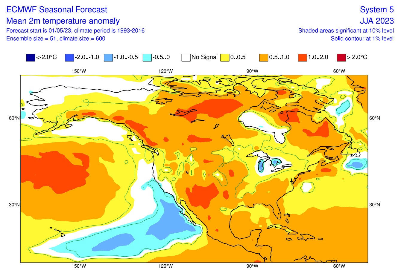 previsioni meteo estate 2023 nord america ECMWF