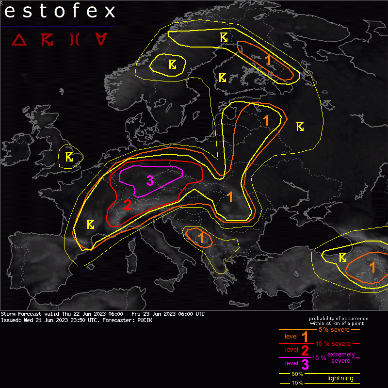 allerta meteo estofex 22-23 giugno