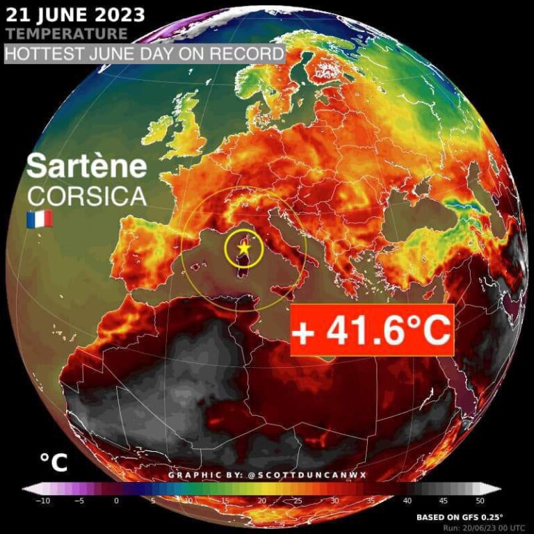 caldo record corsica 21 giugno 2023