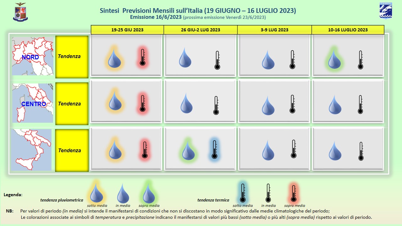 previsioni meteo mensili aeronautica militare fino al 16 luglio
