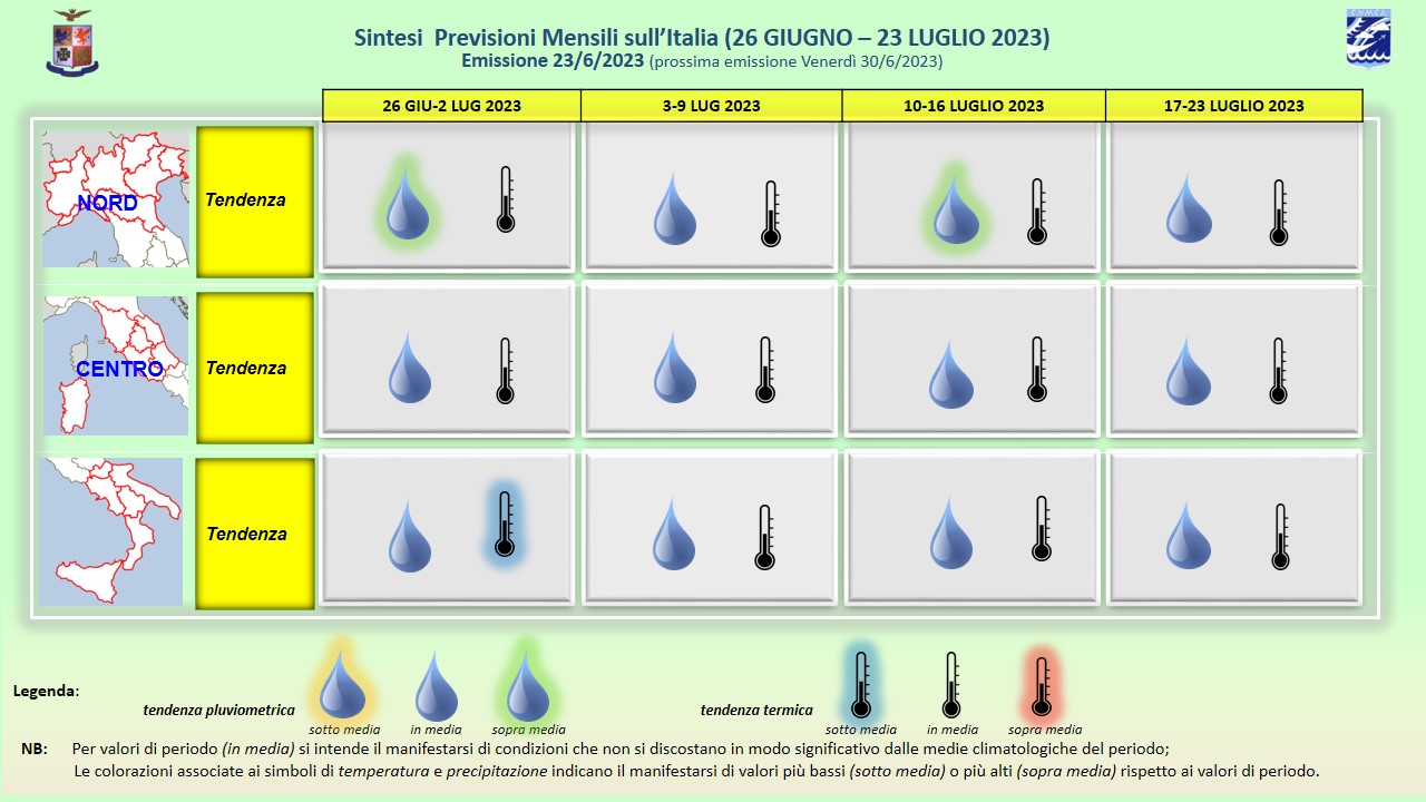 previsioni meteo mensili aeronautica militare fino al 23 luglio