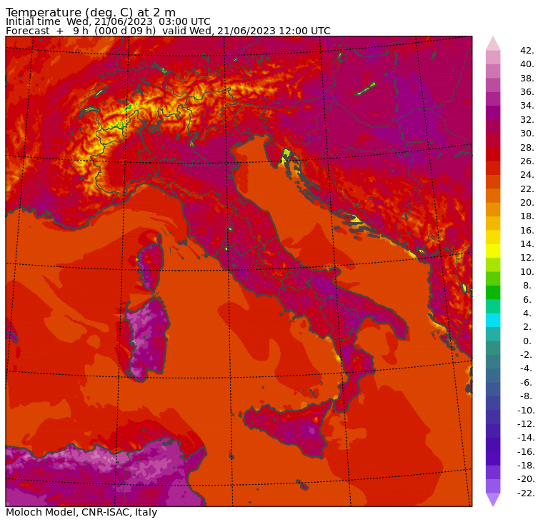 temperature massime 21 giugno